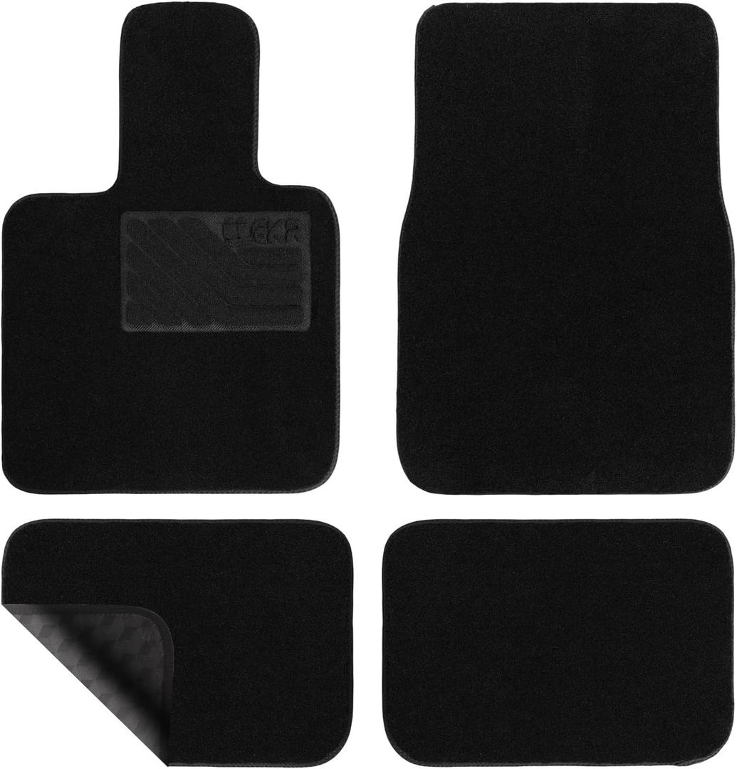 EKR All-Weather Universal Floor Mats,Thick Anti-Slip Car Carpet,4pcs | 0.5-in Ultra-Thick Plush Carpet,Anti-slip Heel for Drivers,Silent Comfort Rugs with Waterproof Layer(Black Plush Carpet)