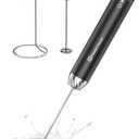 Maestri House Rechargeable Milk Frother with Stepless Speed Control, LunaFro Max Handheld Electric Foam Maker Waterproof Drink Mixer Foamer with Stand & Detachable Whisks for Lattes, Cappuccino (Black)