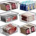 iSPECLE Freezer Organizer Bins - 6 Pack Stand Up Freezer Organizers for 16 Cu.Ft Upright Freezer, Storage Baskets for Meat & Veggies, Prevents Items Falling, Slide-Out Access, 3 Large 3 Medium, Black