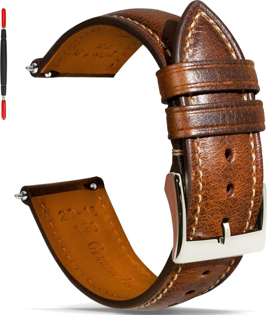 Quick Release Leather Watch Band 14mm 16mm 18mm 19mm 20mm 21mm 22mm 24mm,Vintage Oil Wax-tanned Pull-up Men's Watch Bands Replacement Leather Watch Straps for Men Women