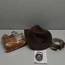 Cutecrop 4 Pcs Western Cowboy Outfits for Men Suede Leather Vest Hat Bolo Tie Belt for Western Halloween Cosplay(X-Large, Brown)