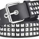 EMMIOL Cool Y2K Belt Women Black bb Belt Silver Buckle Oval D Ring Star Belts Trendy Streetwear Punk for Jeans (Fits 30" -38 " Waist)