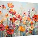 Flower Wall Art for Living Room Colorful Daisy Poppy Floral Canvas Pictures Spring Red Orange Wildflower Scenic Painting Poster Nature Framed Artwork for Office Bedroom Bathroom Home Decoration 20x30" (30L" x 20W")