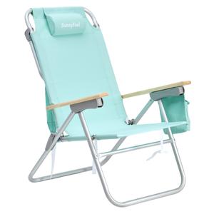 SUNNYFEEL Tall Beach Chair, Reclining Beach Chair with 5-Position, Portable Camping Chair for Adults with Wood Armrest, Lightweight Camping Chair 300 lbs Heavy Duty, Green