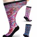 Diabetic Socks for Women & Men Extra Wide, Over The Calf Non Binding Lymphedema Neuropathy Swollen Feet for Women Men (G-cute Snake & Rainforest-2pairs) XL