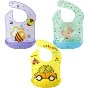 Amplim Baby Feeding Bib (Pack of 3) Toddler/Baby Bibs for Eating. Waterproof, Adjustable, Lightweight. Eco-friendly PEVA material. BPA, Lead, Phthalate, Cadmium free