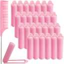 28PCS Soft Curlers & 1PCS Rat Tail Comb, Pink Foam Sponge Hair Rollers Set for Women, for Hair Styling, Overnight Curl & Volume