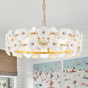 Modern Gold Flower Chandelier 4-Light Elegant Glass Round Chandeliers 20 Luxury Crystal Pendant Light Fixture for Dining Room Living Room Bedroom Kitchen Foyer, UL Listed