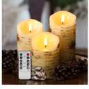 Eywamage Birch Bark Flameless Pillar Candles with Remote, Flickering Rustic Battery LED Wood Candles Set of 3