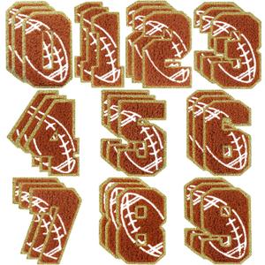 Hotop 30 Pcs Chenille Letter Patches Iron on Patches for Clothing Sports Patches Chenille Embroidered Applique for Bags Hat DIY Clothing Jackets Backpacks Repair (Brown,Football Number Style)