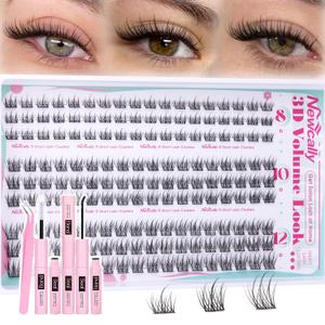 Natural Lash Clusters Kit Short 8-12MM Eyelash Clusters Wispy Cluster Eyelash Extensions Lash Extension Kit C-Curly Cluster Lashes Long-lasting Effect by Newcally