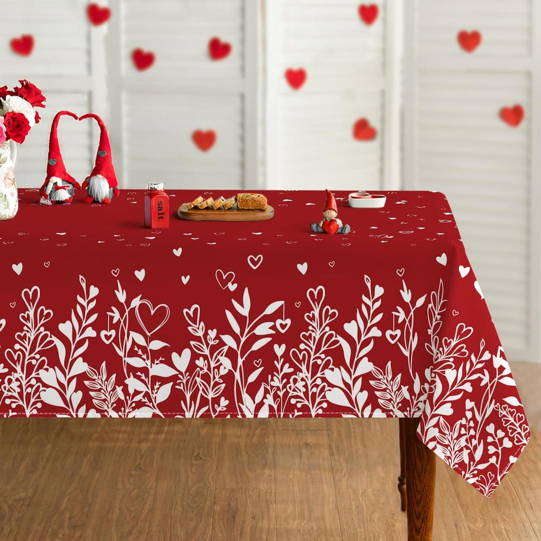 Horaldaily Valentine Tablecloth 5270 Inch Rectangle, Love Plants Red Washable Table Cover for Party Picnic Dinner Decor, Red