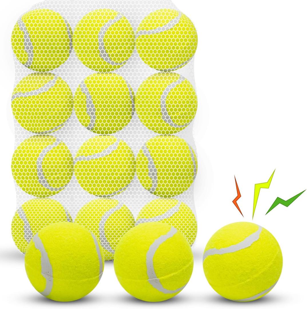 Nobleza 12 Pack 2.5' Floatable Squeaky Tennis Balls for Small Medium Dogs, Training Safe Natural Rubber Squeaky Dog Balls for Fetch Exercise, Yellow (2.5 in - Moderate Chewer)