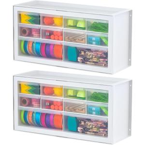 IRIS USA Small Plastic Storage Drawers, Made in USA, 10-Drawer Organizer (2 Pack), Stackable Teacher Toolbox for Crafts, Beads, Screws, Building Bricks, Drink Mix & Water Flavor Packets White