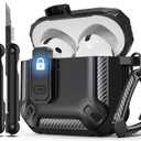 RFUNGUANGO for AirPods 4th Generation Case, Compatible with AirPods 4th Generation Case (2024), Locking Function, Military-Grade Drop Protection, with Cleaning Kit-Black