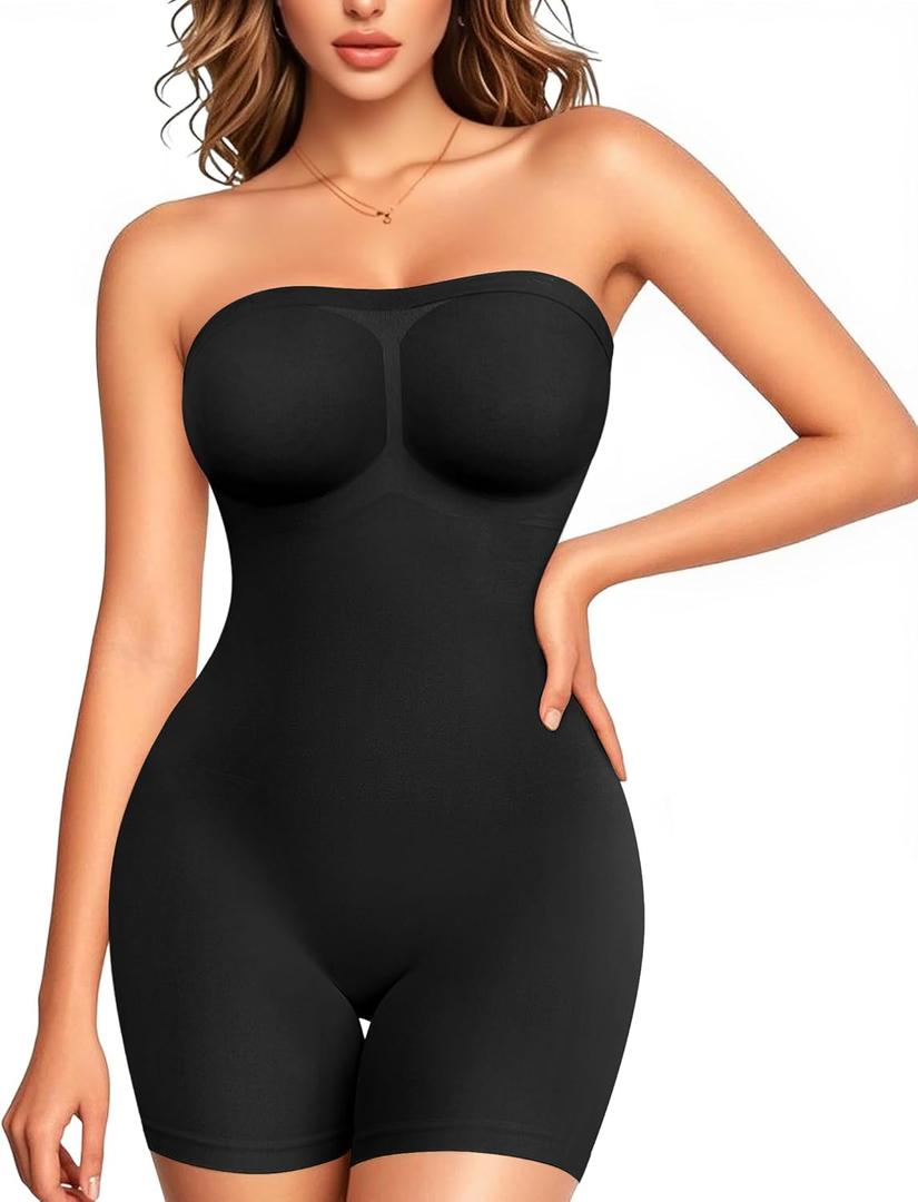 Strapless Shapewear Bodysuits for Women Tummy Control Body Suits Full Body Shaper with Removable Straps
