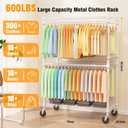 Himimi Double Rods Clothes Rack Heavy Duty,Adjustable Metal Garment Rack with Wheels,Portable Clothing Rack for Hanging Clothes, Closet Rack for Bedroom Laundry Room, 45" W×20.5" D×80.5" H, White