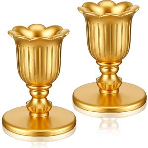 2 Packs Gold Candlestick Candle Holders for Taper, Vintage Candlestick Candle Holders Brass, Victorian Style Brass Color Candle Stick for Table Centerpiece, Wedding, Christmas Decoration
