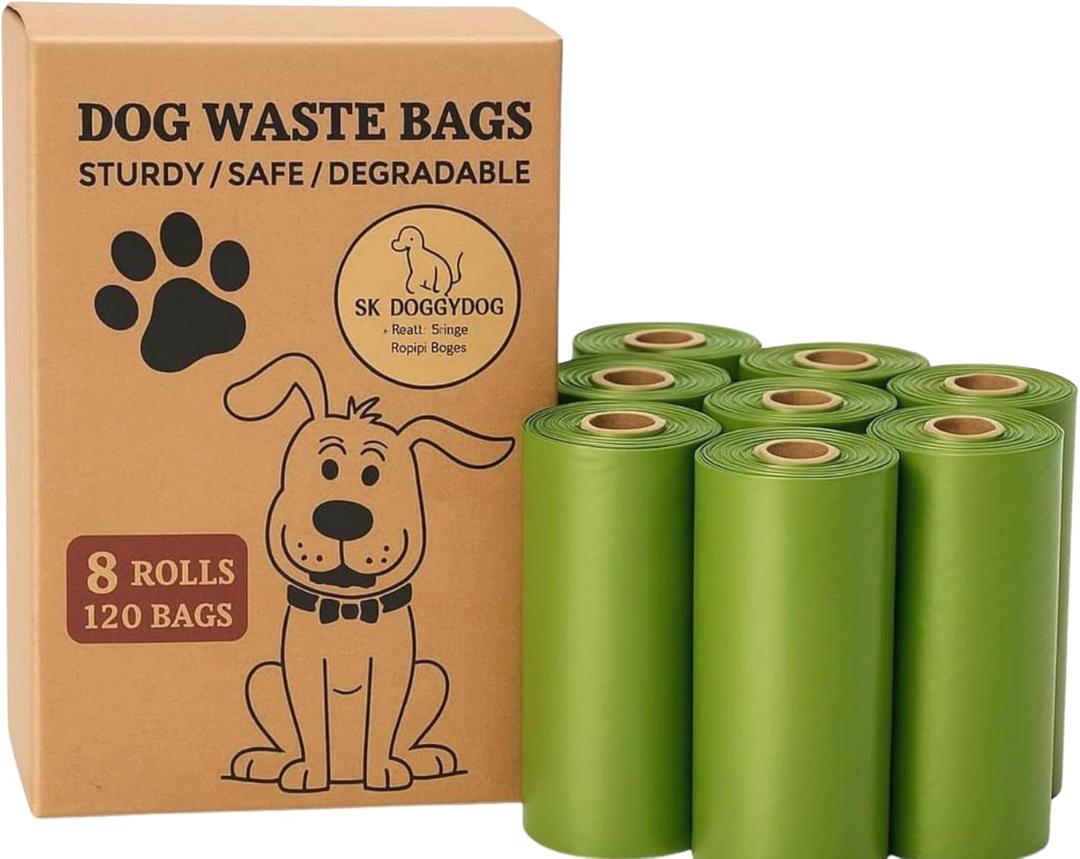 3 x Dog Poop Bags Dog Waste Bags, 120 Count (8 Rolls), Extra Thick Leak-Proof Pet Poop Bags, Unscented, Fits All Dispensers, Green