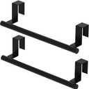 Cabinet Door Towel Holder, Over Cabinet Towel Bar, Stainless Steel Dish Towel Holder for Cabinet Door Kicthen Towel Rack, Matte Black 2 Pack