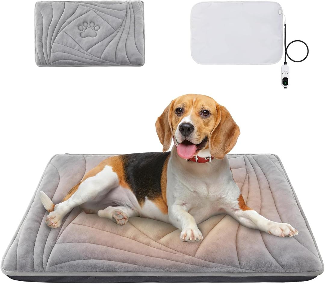 Dog Heating Pad with Washable Cover, Soft Plush Pet Heating Pad with 9 Adjustable Temperature, Timer, Chew-Resistant Cord, Waterproof Electric Heated Pet Bed Mat for Dogs and Cats Indoor