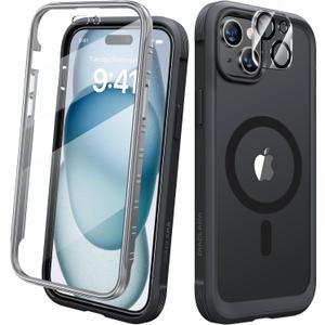 Diaclara Magnetic Designed for iPhone 15 Case, Compatible with MagSafe Built-in Touch Sensitive Anti-Scratch Screen Protector, with Camera Lens Protector for iPhone 15 6.1" (Frosted Black)