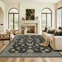 8x10 Area Rug for Living Room-Vintage Farmhouse Boho Floral Washable Stain Resistant Indoor Carpet for Bedroom Office and Home Decor(Black&Gold)