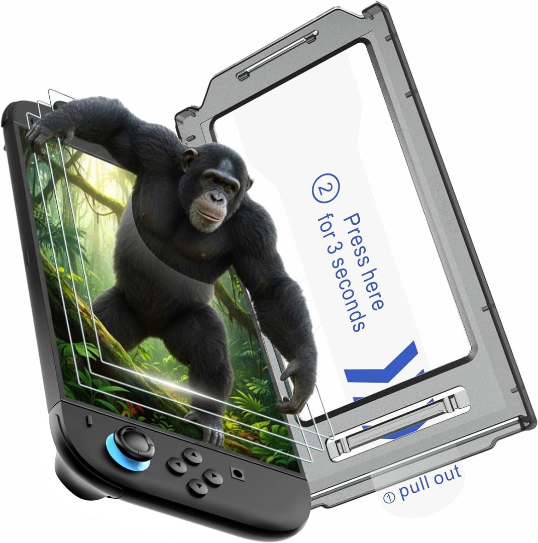 TRANSNOVO 2-Pack Screen Protector Tempered Glass Compatible with Nintendo Switch 2 2025 [9H Hardness], Bubble-Free, Anti-Scratch, HD Clear with Alignment Frame Travel Case Friendly Cover Accessories (3-Pack)