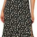 Allegra K Women's Floral Midi Skirts Summer Ruffle High Waist Flowy A-Line Split Knee Length Skirt, X-Large, Black