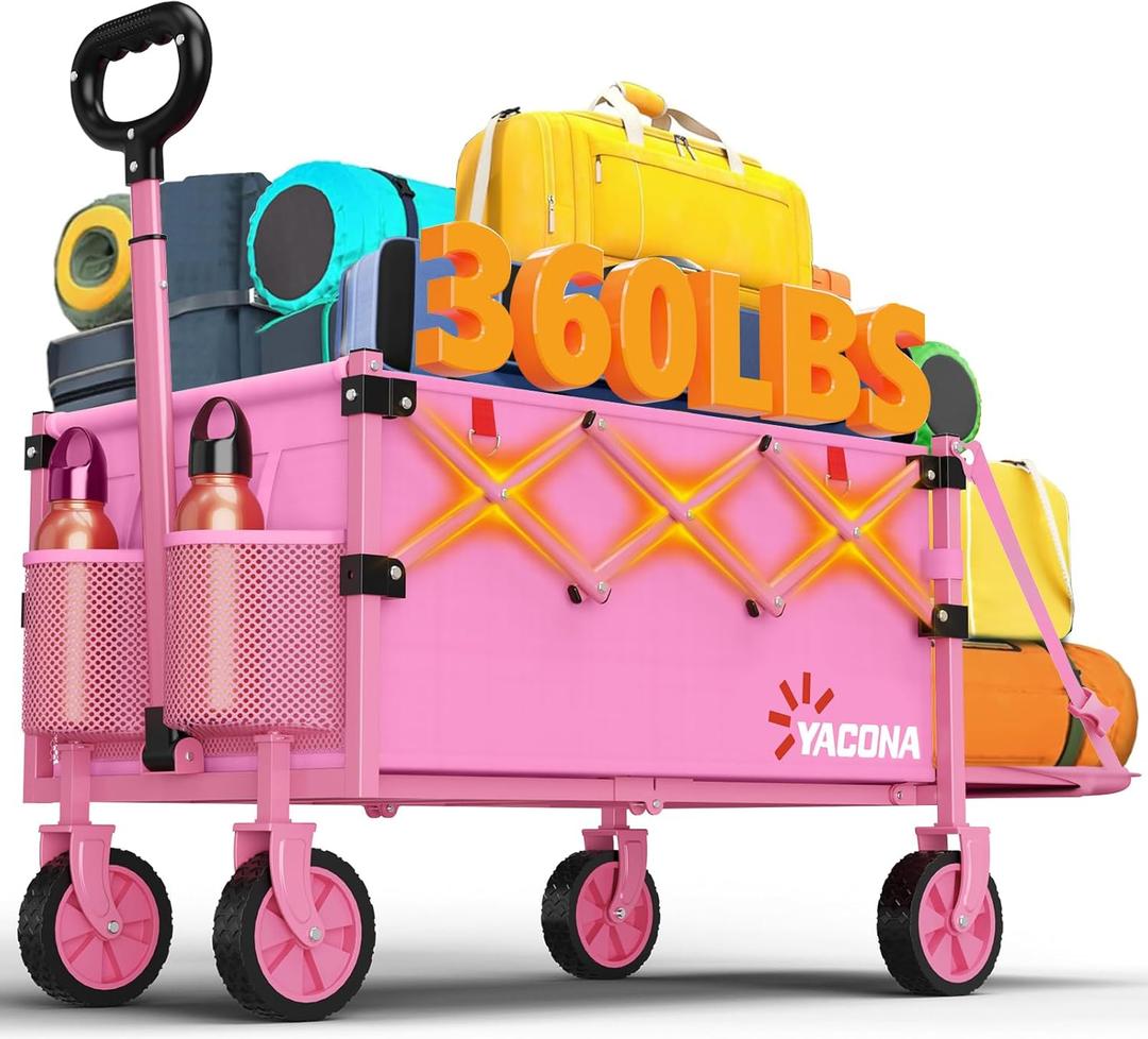 Yozoia 360LBS Heavy-Duty Wagons Carts Foldable 120L Collapsible Wagon Cart with Wheels and Tailgate, Folding Utility Wagon Carts for Groceries, Outdoor Camping, Shopping, Beach, Garden