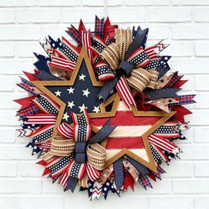 Patriotic Wreath for Front Door 3D Eagle & USA Flag Printed Wreath, 4th of July Wreaths for Front Door,Memorial Day Wreath
