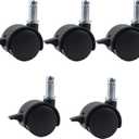 M8 Circlip Stem Caster Wheels 5 Pcs Black Heavy Duty Casters, Black Nylon Wheels Replacement with Brake for Furniture, Table, Cabinet, Shelf