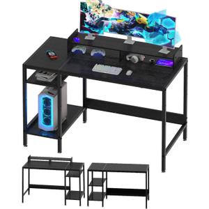 MINOSYS Computer Desk - 47” Gaming Desk, Home Office Desk with Storage, Small Table with Monitor Stand, Storage Space-Savor, Modern Table, Black
