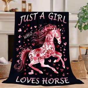 Horse Blanket Gift for Girls Women Plush-Just A Girl Who Loves Horses Super Soft Plush Flannel Fleece Bedding Stuff for Couch Sofa Bed Room Decor 40"X50"