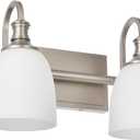 Bathroom Vanity Light Fixtures, Vintage Brushed Nickel 2 Lights Wall Sconce Lighting with Opal Glass Shade, Porch Wall Mount Light Fixture for Bathroom, Mirror Cabinets Hallway Stairs
