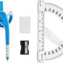 3 x Unjoo Compass and Protractor Set, 6 Inch Protractor with Swing Arm (Blue)