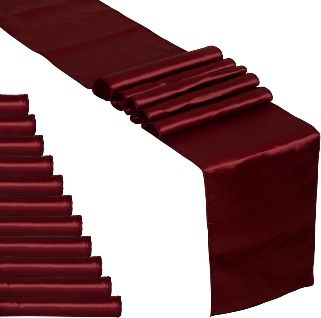 12 Pack Burgundy Satin Table Runner 12 x 108 Inches Long | Bright, Smooth and Silky Table Decor for Birthday Party Wedding Banquet Decorations - Burgundy