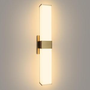 Kalium 24in Modern Wall Sconces, Dimmable Bathroom Vanity Lights, 3000K Warm White LED Indoor Sconces Lighting for Bathroom, Stairs, Living Room, Bedroom. Hardwired. (24 INCH-Rectangle, Gold)