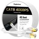 Cat 8 Ethernet Cable 40 ft, Heavy Duty High Speed Cat8 LAN Network Cable, 40Gbps 2000MHz RJ45 Flat Internet Computer Patch Cord, Weatherproof S/FTP UV Resistant for Gaming/Router/Modem,Outdoor&Indoor (White)