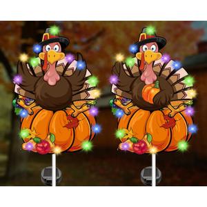 Thanksgiving Decorations Outdoor, Solar Thanksgiving Turkey Garden Stake Lights, 41 Inches Metal Tree Turkey Decorations, Fall Decor Lights for Yard Garden Lawn Pathway