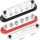DaierTek Power Distribution Block 300A 12V Bus Bar 5/16" 6 Post Terminal Block with Cover Max 48V DC/300V AC for Marine Automotive Car Truck Solar Systems (Positive and Ground)