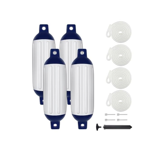 4.5/5.5/6.5/8.5/10/16 inch Boat Fenders 4 Pack,Ribbed Twin Eyes Vinyl Boat Bumpers Fenders,Boat Bumpers for Docking Come with Ropes Needles and Pump to Inflate 
