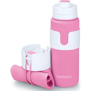 Nefeeko Collapsible Water Bottle, BPA Free 26oz Foldable Water Bottle for Travel Sports, Leak-Proof Spill-Proof Portable Water Bottles with Carabiner, Lightweight (Pink)