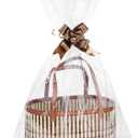 6 Set Easter Bamboo Baskets for Gifts Empty - 6"x7.5"x11.4" Large Easy to Setup Sturdy Gift Wrapping Basket with 2 Clear Bags and Bows, for Graduation, Mother's Day, Baby Shower, Housewarming, Brown