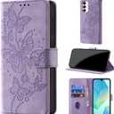 Case Wallet for Samsung Galaxy A16 5G, [RFID Blocking] 3 Card Holder Stand [Shockproof TPU Shell], PU Leather Magnetic Closure Protective Flip Cover 6.7-inch, Purple