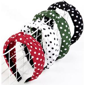 Huachi Polka Dot Headbands for Women Trendy Knotted Headbands for Girls Christmas Cute Top Knot Head Bands for Women's Hair Non Slip Fashion Hair Accessories for Women Girls
