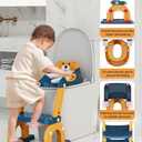 Potty Training Seat with Step Stool, Toddler Potty Training Toilet Seat with Non-Slip Step Splash Guard Safety Handles and Waterproof Cushion, 2 In 1 Toddler Potty Seat (Navy Blue)