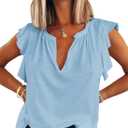 Dokotoo Women's Casual V Neck Ruffle Sleeve Summer Tank Tops Shirts (Blue, S)