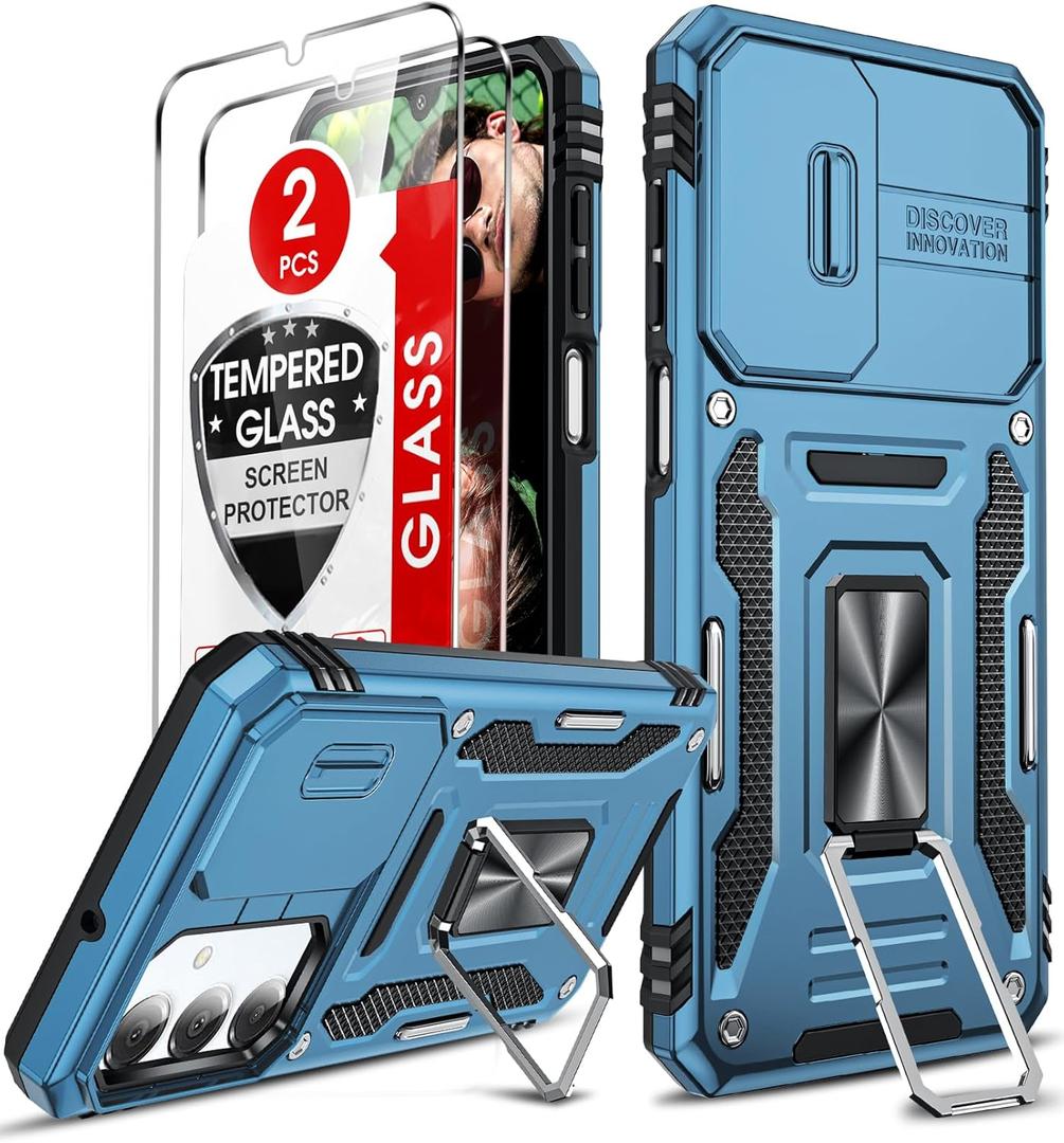 LeYi for Phone Case Galaxy A17/A16-5G: A17 5G Screen Protector [2 Packs], Galaxy A16 5G Phone Case with Magnetic Kickstand, Military-Grade Protective de Telfono A16/A17 4G for Women Men, Light Blue