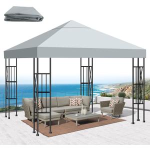 10x10 Gazebo Canopy Replacement Top, 300D High-Density Waterproof Single Layer Gazebo Cover with Heavy Duty Sun Shade Canopy, Folded UV Blocking Canopy Roof for Outdoor Patio Garden Tent Top (Gray)
